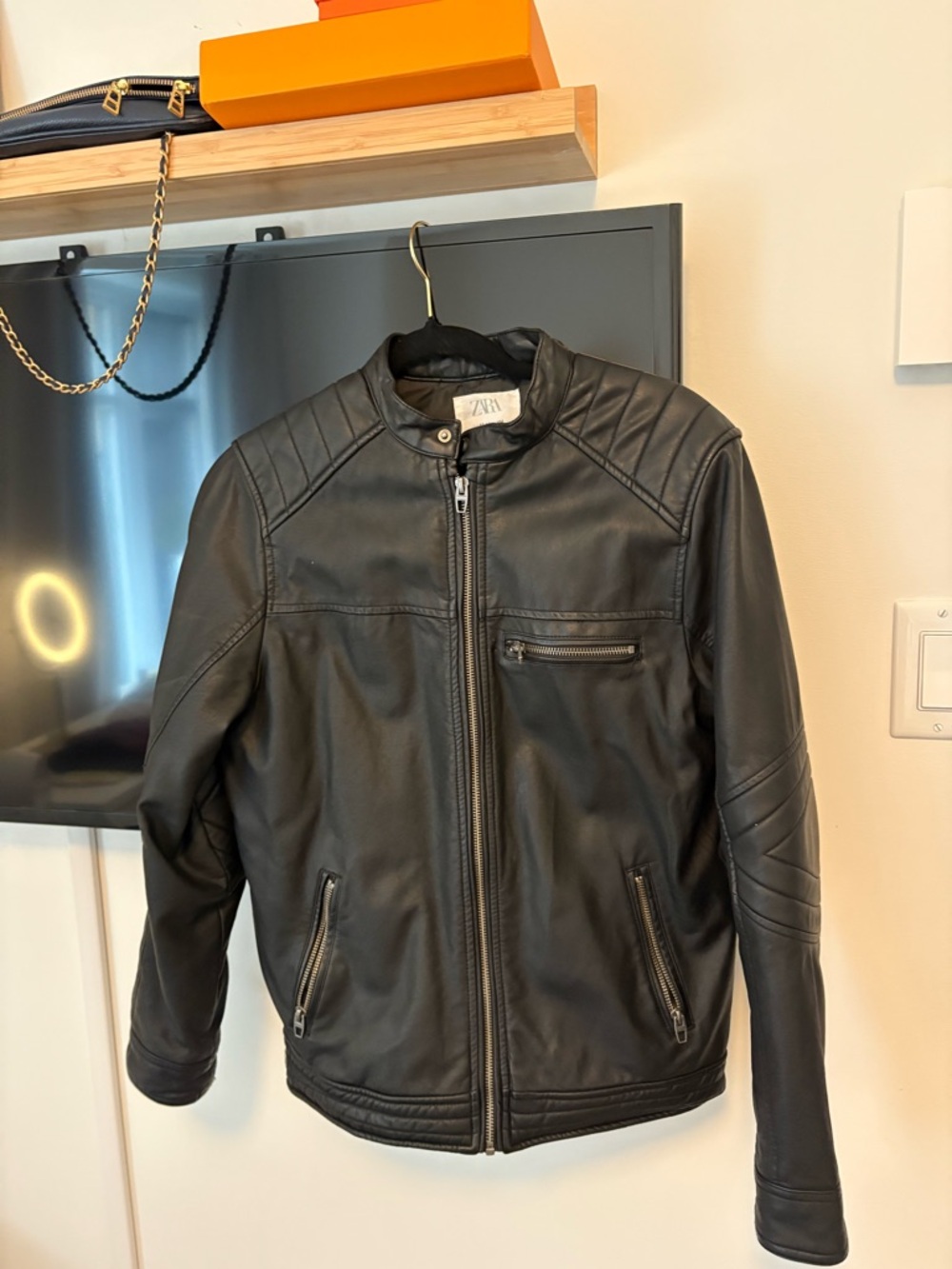 Zara Black Men's Faux Leather Bomber Jacket